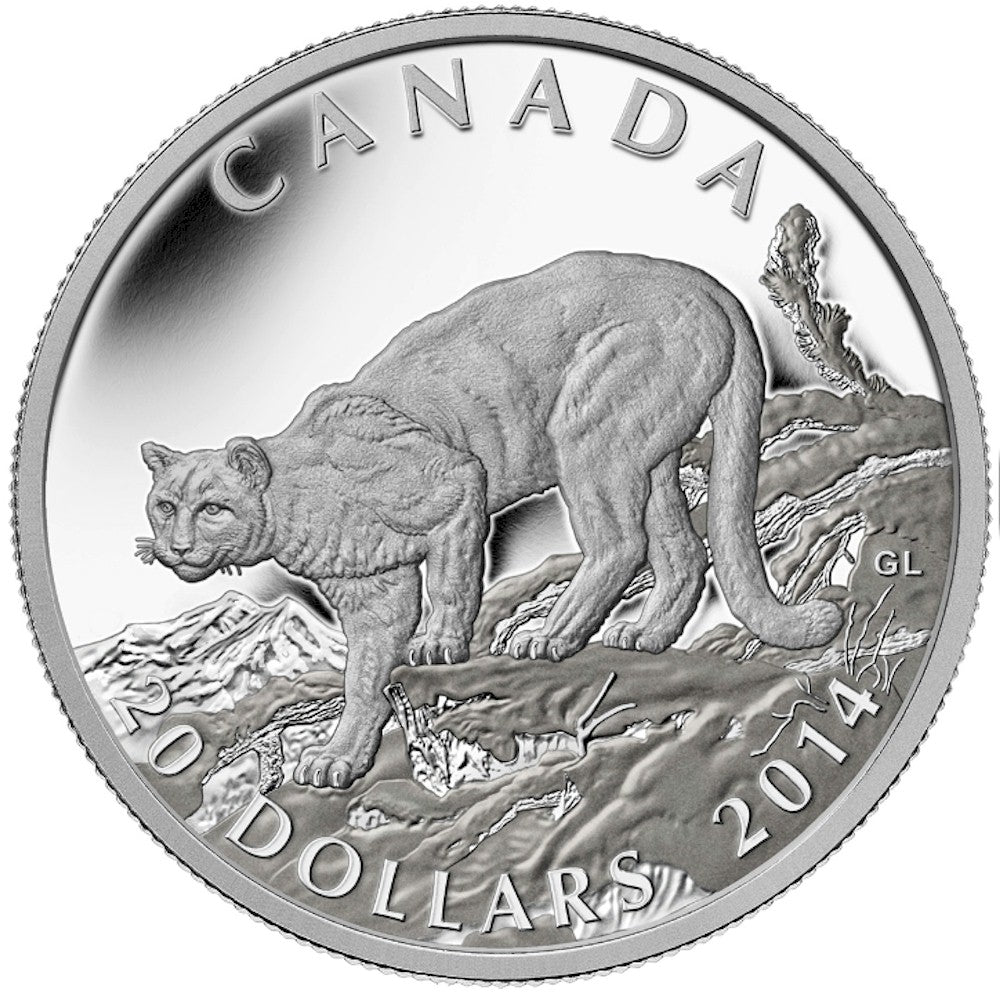 RDC 2014 Canada $20 Cougar: Atop A Mountain Fine Silver (No Tax) Issues