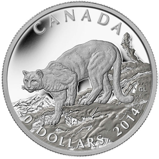 RDC 2014 Canada $20 Cougar: Atop A Mountain Fine Silver (No Tax) Issues