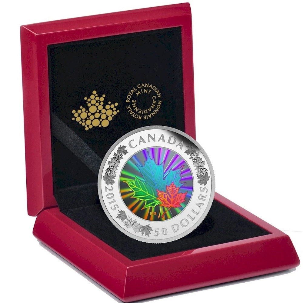 2015 Canada $50 Lustrous Maple Leaves 5oz. Fine Silver Hologram (TAX Exempt)