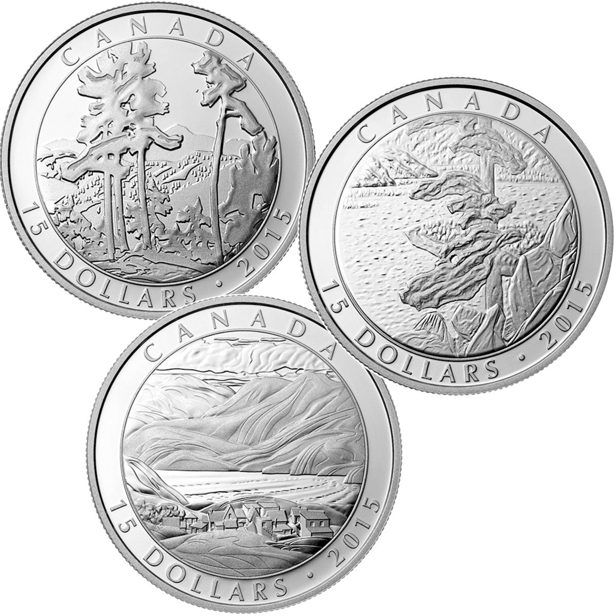 2015 Canada $15 Franklin Carmichael Fine Silver 3-coin Set (No Tax)
