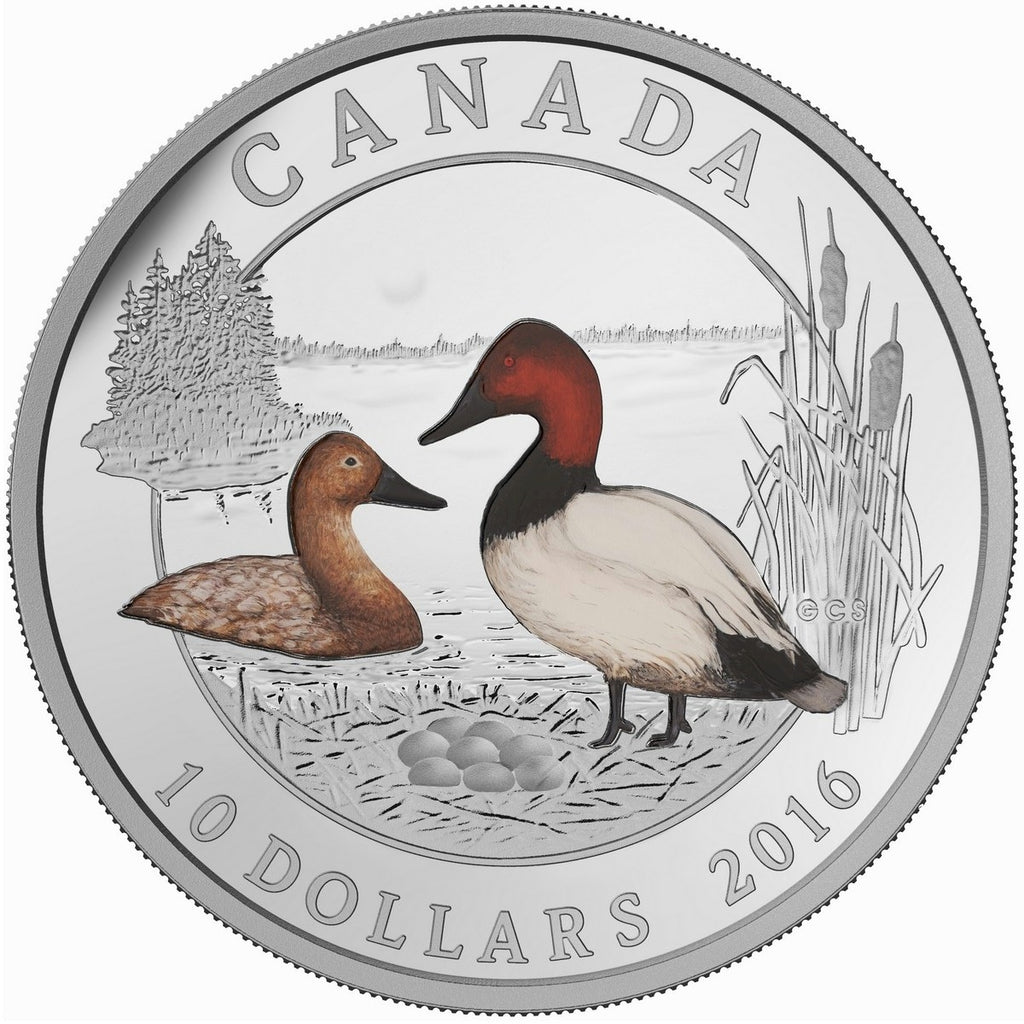 2016 $10 Ducks of Canada - Canvasback Duck Fine Silver Coin (TAX