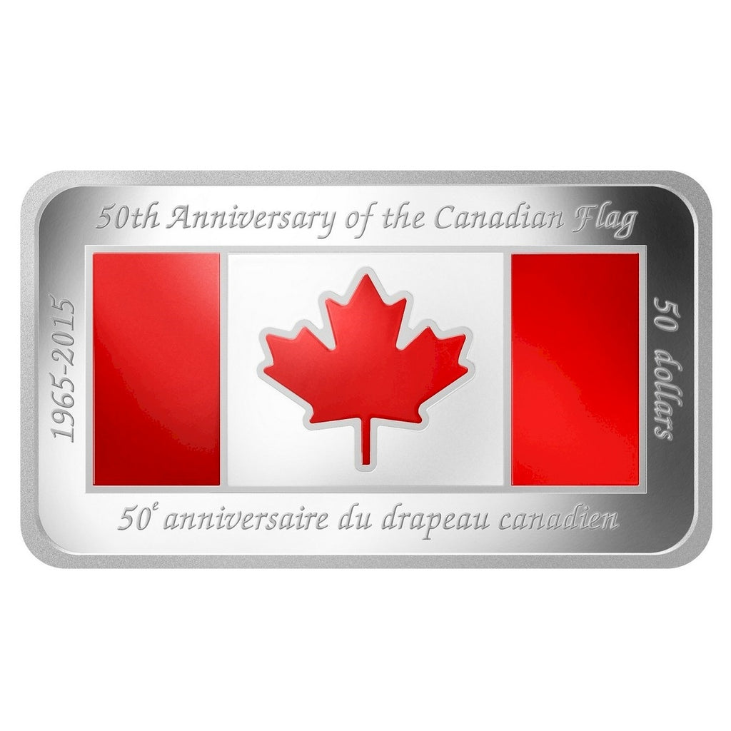 2015 $50 50th Anniversary Canadian Flag Silver Rectangular Coin (No Tax)