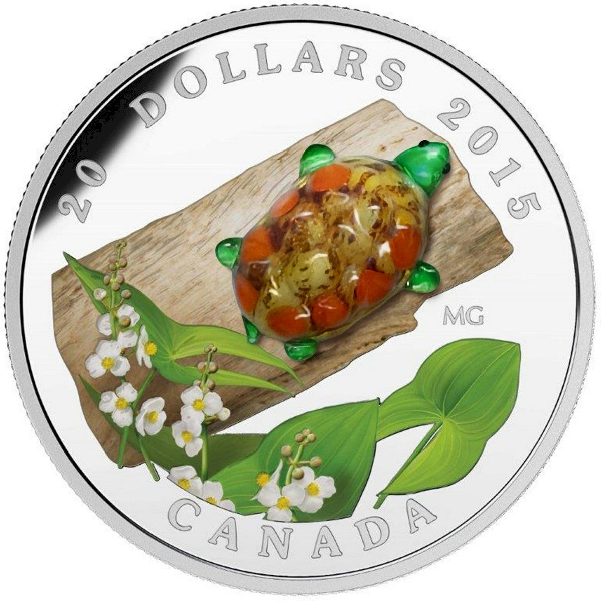 2015 Canada $20 Venetian Glass Turtle & Arrowhead Flower Silver