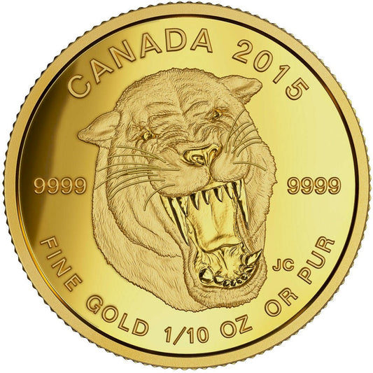 2015 Canada $5 Prehistoric Animals - Scimitar Sabre-Tooth Cat Gold (No Tax)