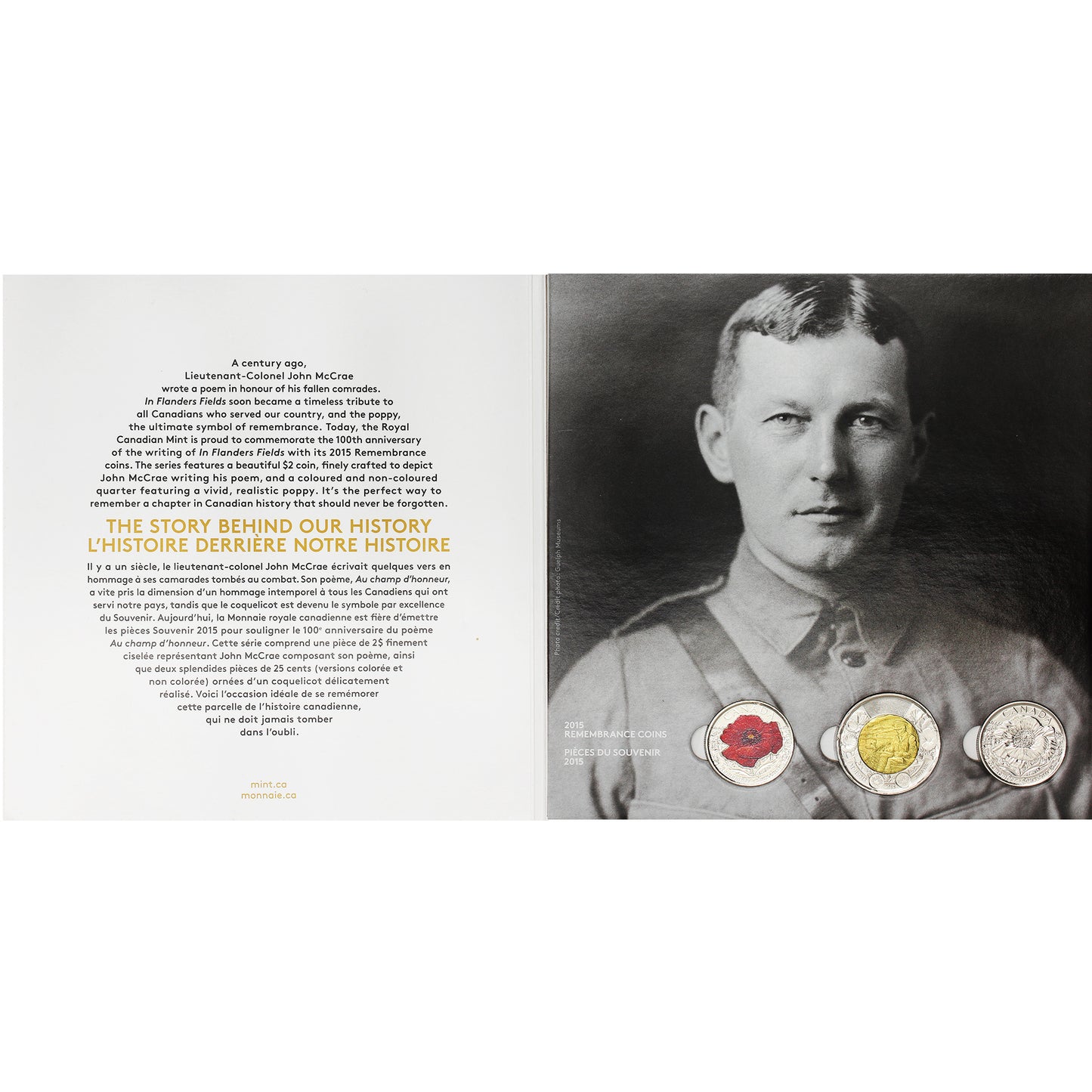 2015 Canada Remembrance Day 3 Coin Decimal Set in Collector's Board (Light wear)