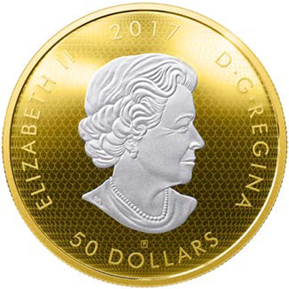 2017 Canada $50 Whispering Maple Leaves Gold Plated 3oz. Silver (No Tax)