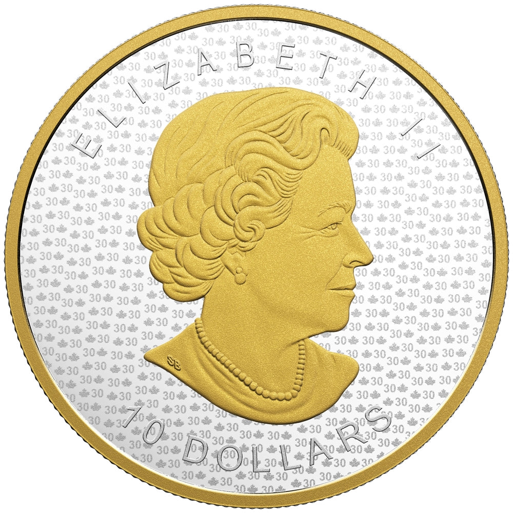 2018 Canada $10 SML Tribute to 30 Years 2oz. Gold Plated Fine Silver (No Tax)