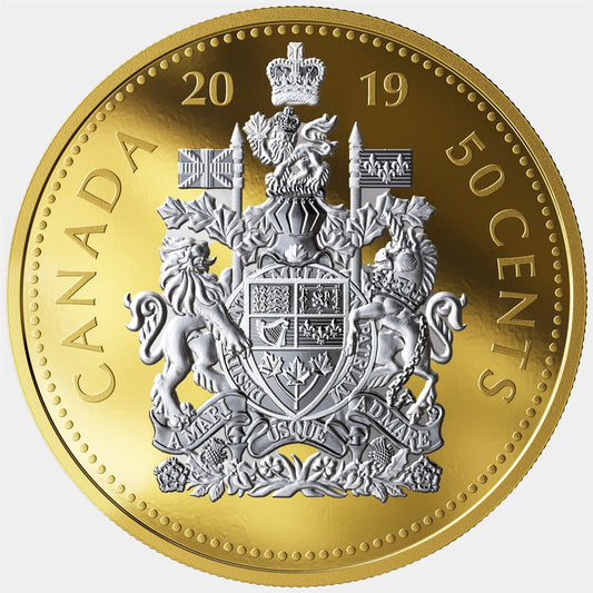 2019 Canada 50-cent Big Coin Reverse Gold Plated 5oz. Fine Silver (No Tax)