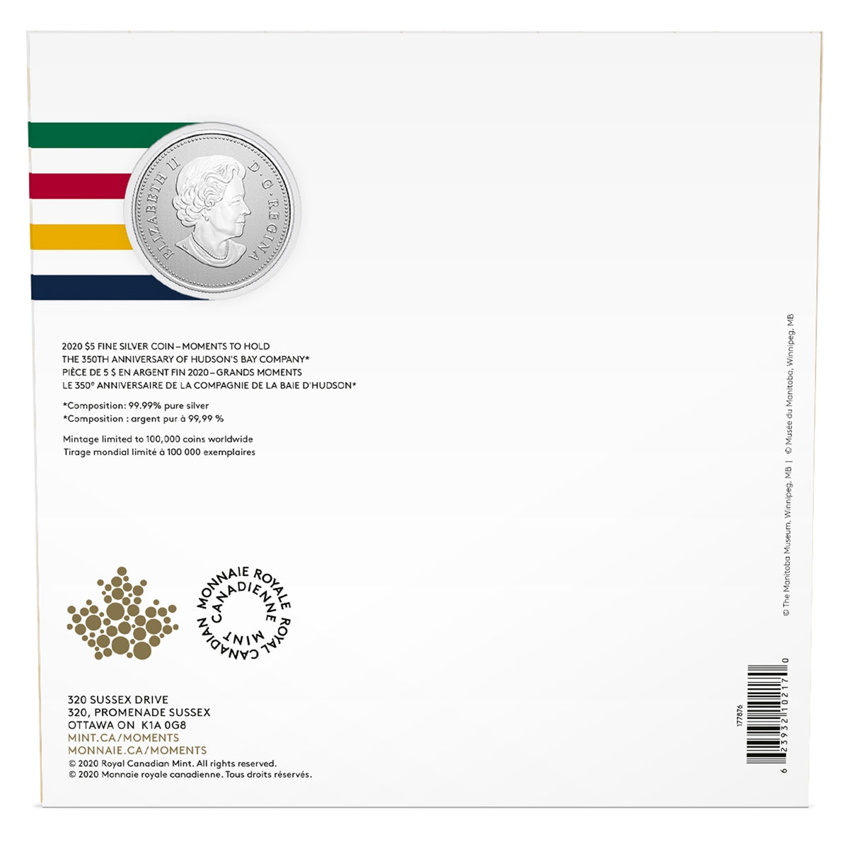 2020 Canada $5 Moments to Hold - The 350th Anniversary of HBC Silver (No Tax)