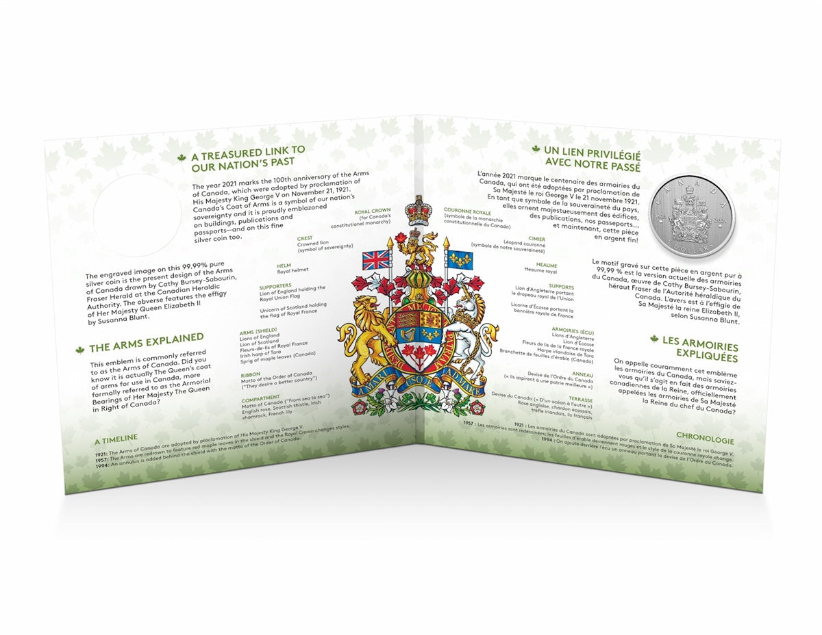 2021 $5 Moments to Hold: Arms of Canada Fine Silver (No Tax)