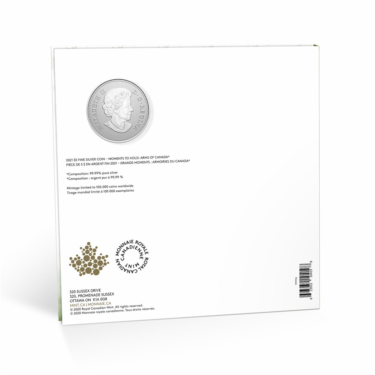 2021 $5 Moments to Hold: Arms of Canada Fine Silver (No Tax)