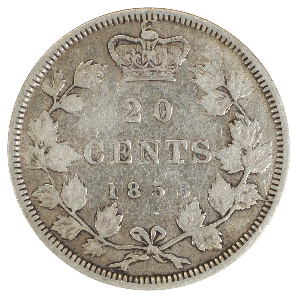 1858 Coinage Canada 20-cents F-VF (F15) $