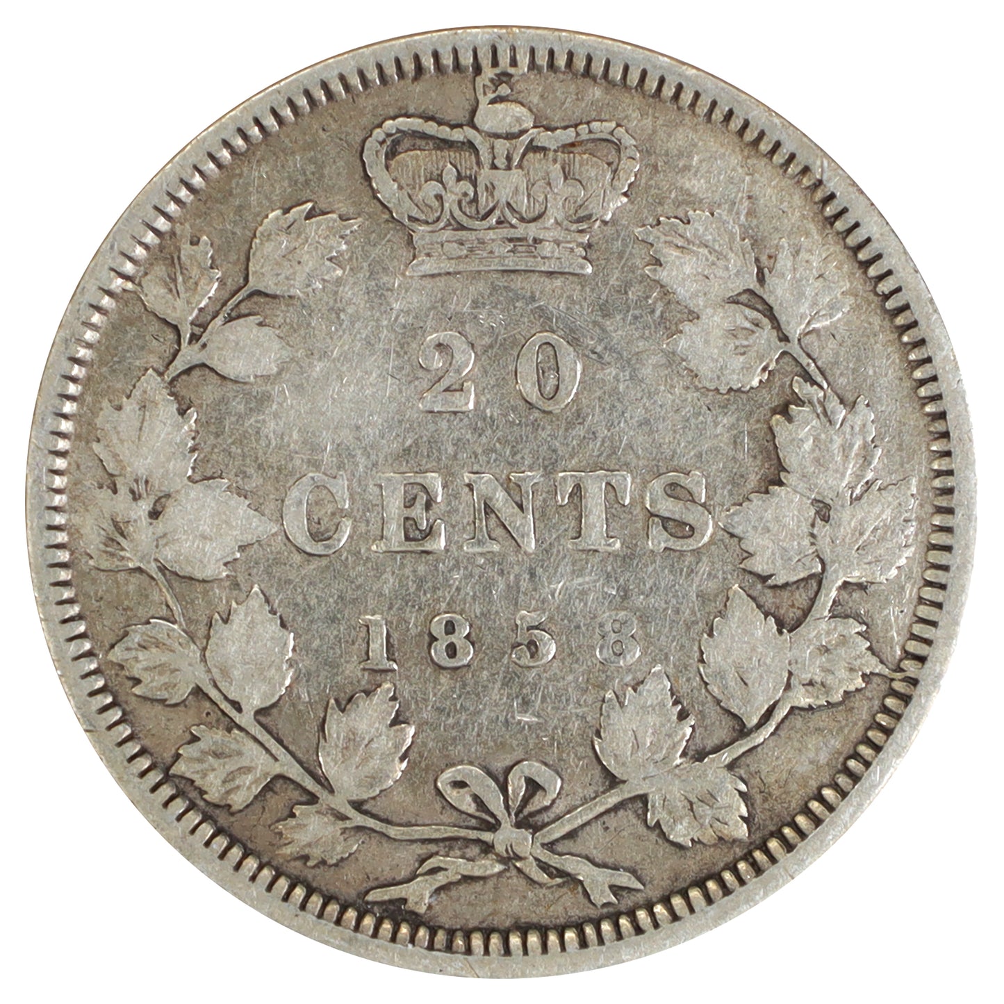1858 Coinage Canada 20-cents F-VF (F15) $