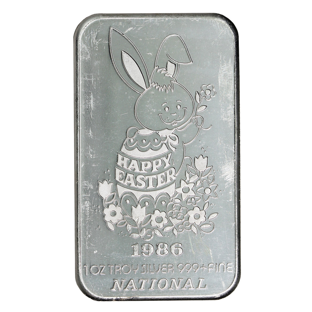 1986 National Mint 1oz 'Happy Easter' Art Bar Silver (No Tax) Issues