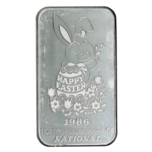 1986 National Mint 1oz 'Happy Easter' Art Bar Silver (No Tax) Issues