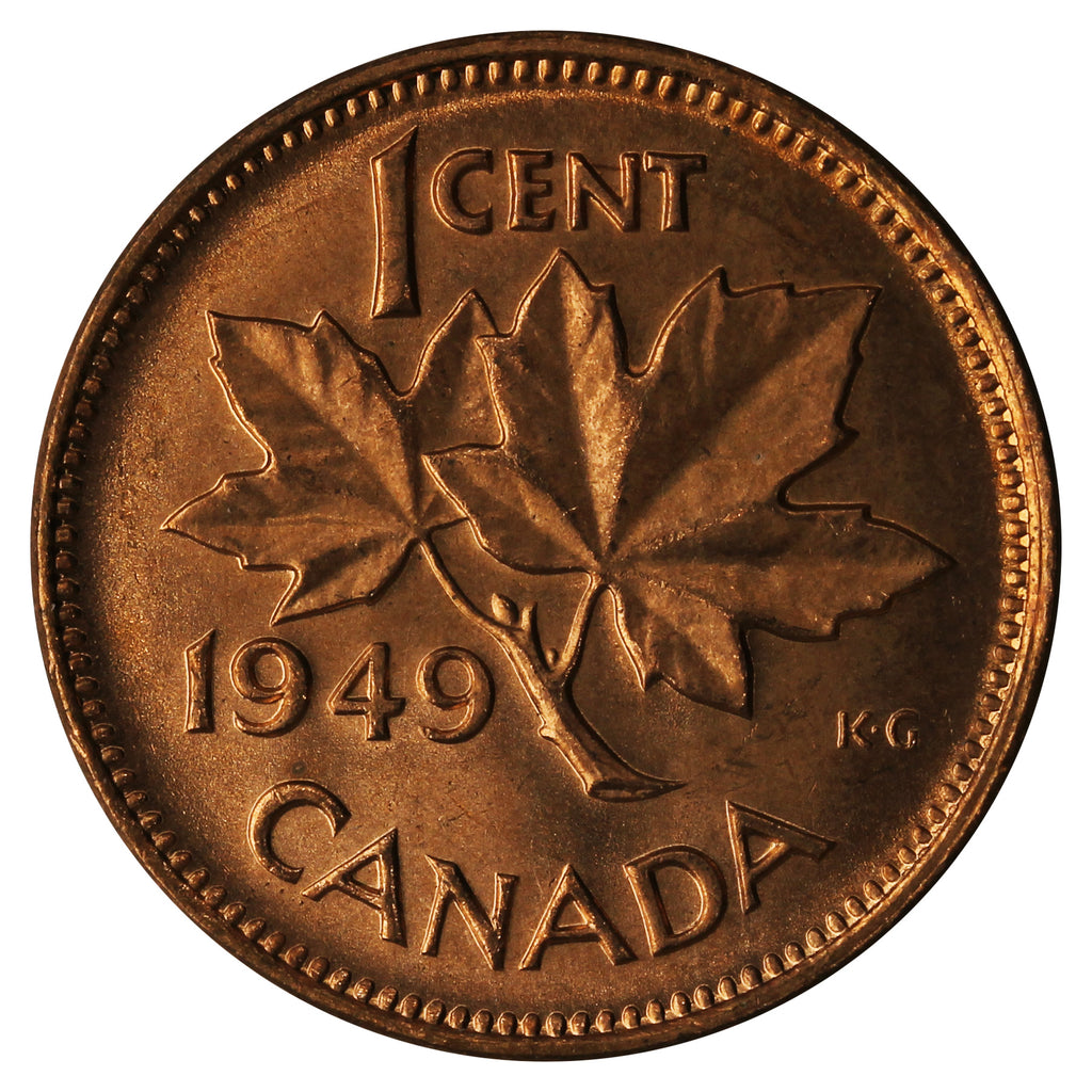 1949 A Between Denticles Canada 1-cent Choice BU (MS-64)
