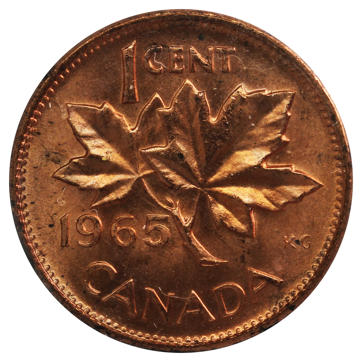 1965 SmBds Blt 5 (Type 2) Canada 1-cent ICCS Certified MS65 Red