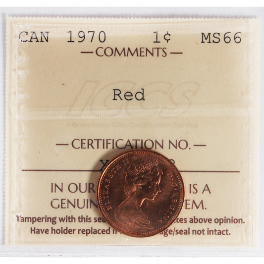 1970 Canada 1-cent ICCS Certified MS66 Red