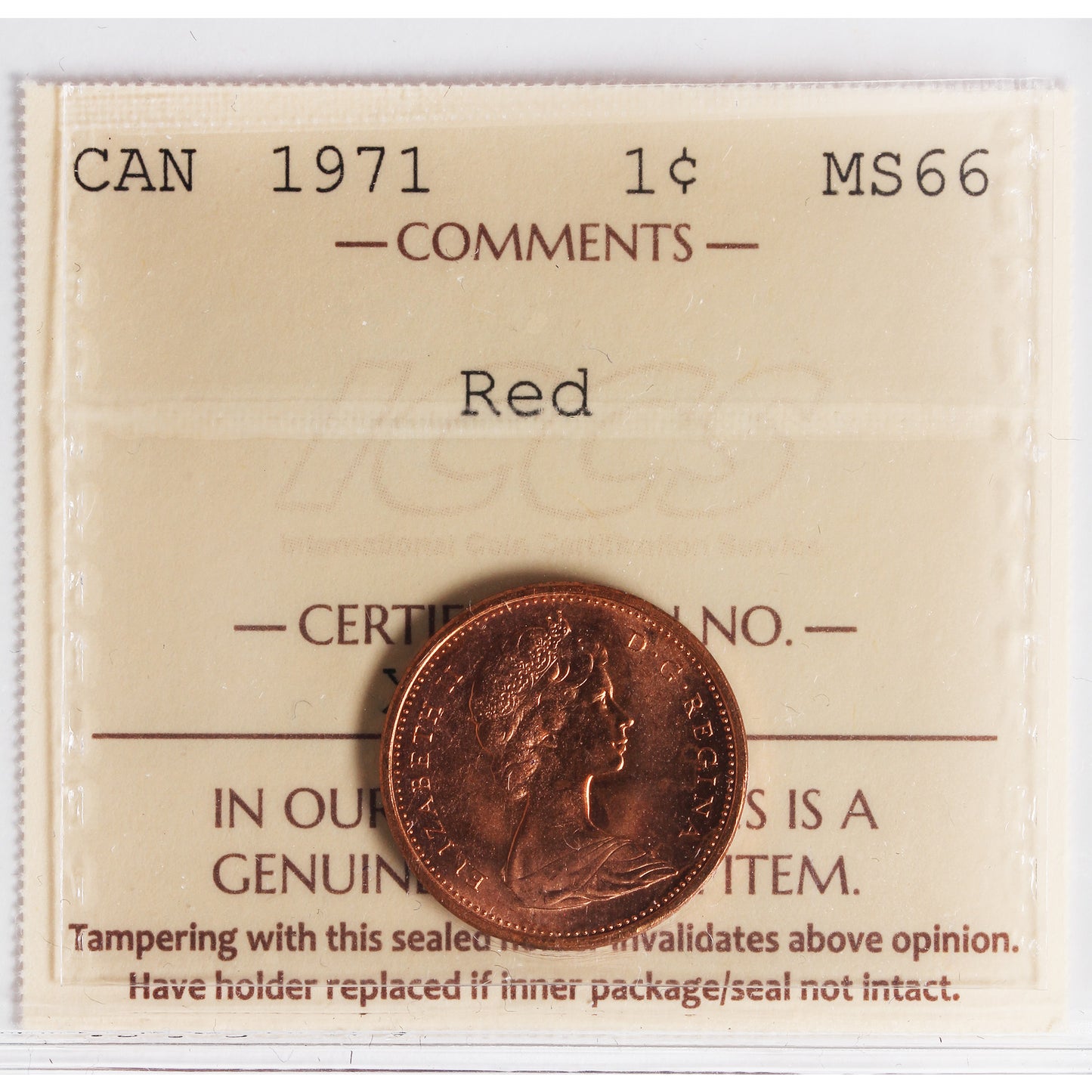 1971 Canada 1-cent ICCS Certified MS66 Red