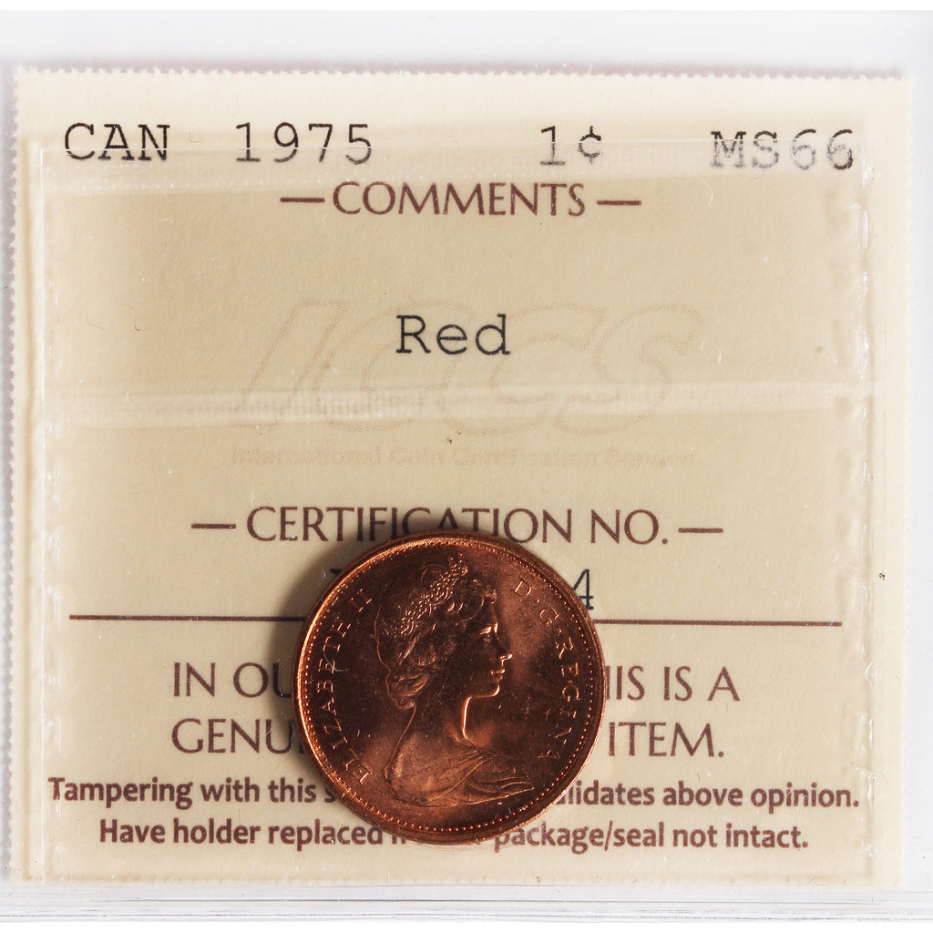 1975 Canada 1-cent ICCS Certified MS66 Red
