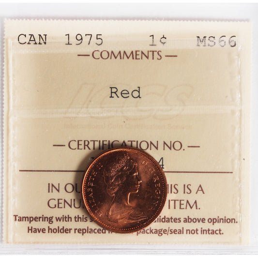 1975 Canada 1-cent ICCS Certified MS66 Red