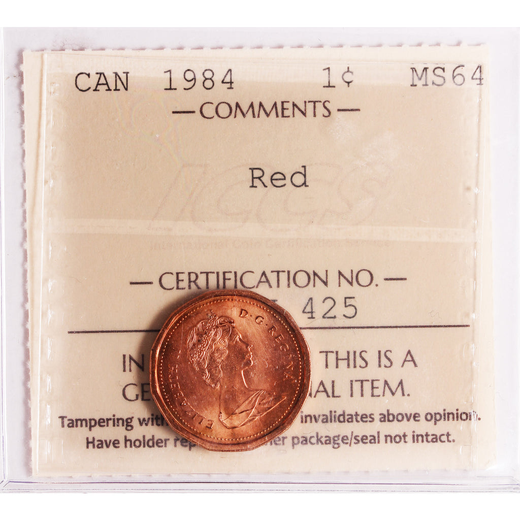1984 Canada 1-cent ICCS Certified MS64 Red
