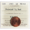1985 Pointed 5 Canada 1-cent ICCS Certified MS63 Red