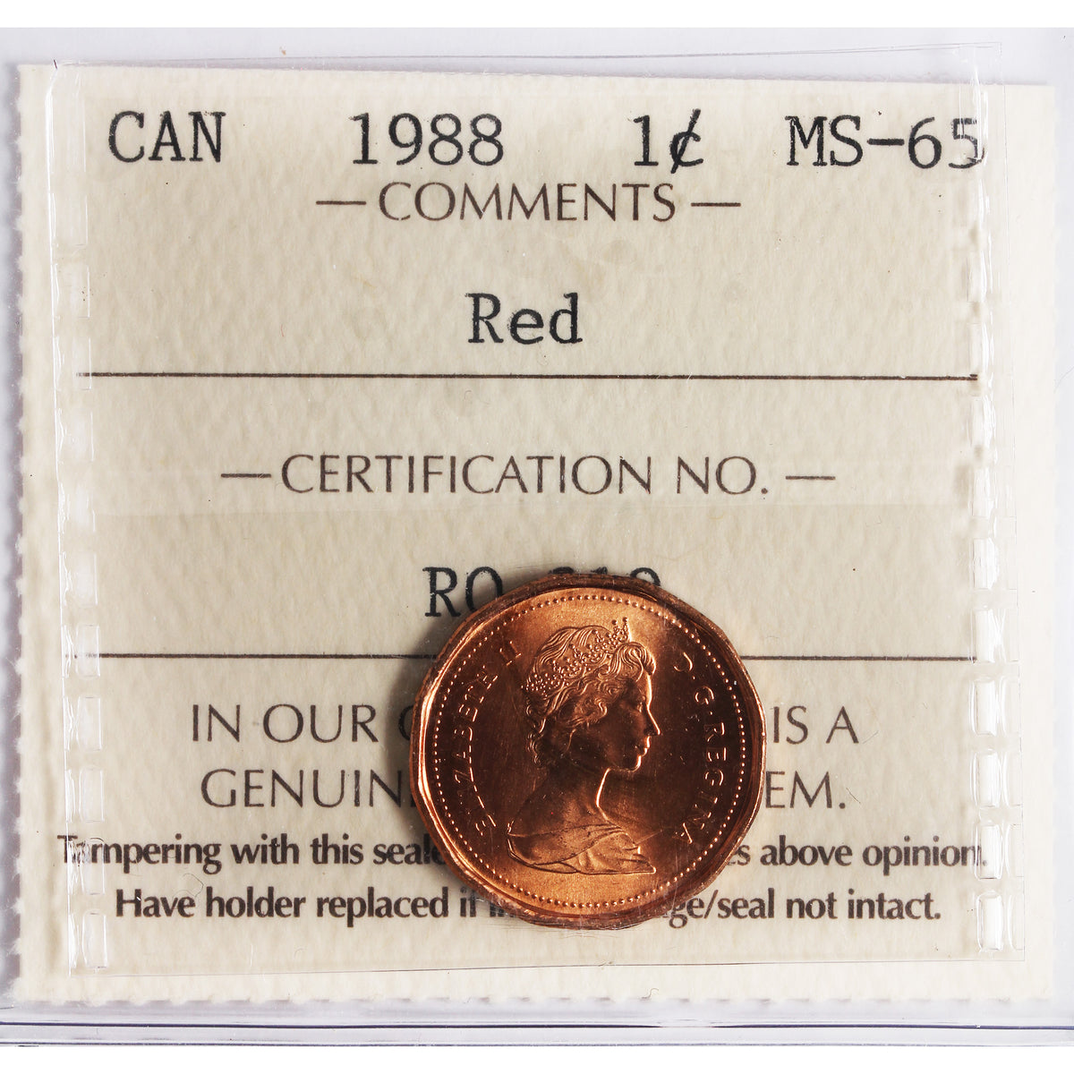 1988 Canada 1-cent ICCS Certified MS65 Red