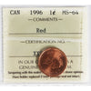 1996 Canada 1-cent ICCS Certified MS-64 Red