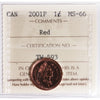 2001P Canada 1-cent ICCS Certified MS-66 Red