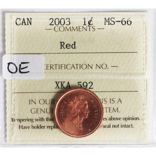 2003 Old Effigy Canada 1-cent ICCS Certified MS66 Red