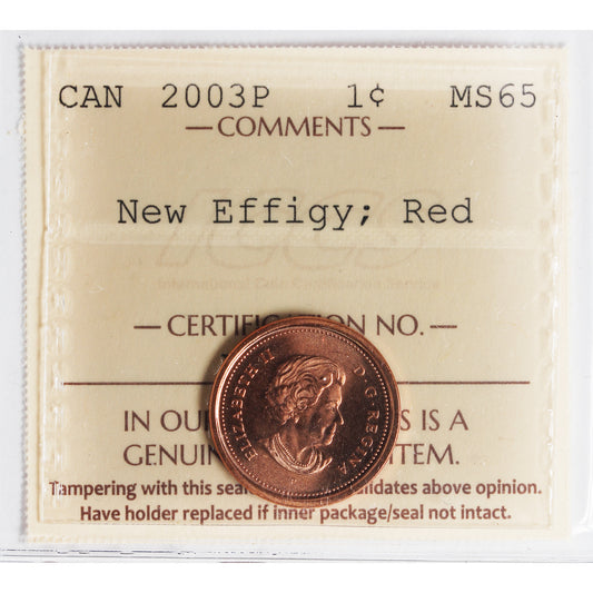 2003P New Effigy Canada 1-cent ICCS Certified MS65 Red