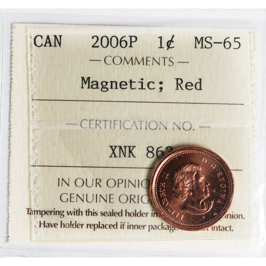 2006P Magnetic Canada 1-cent ICCS Certified MS65 Red