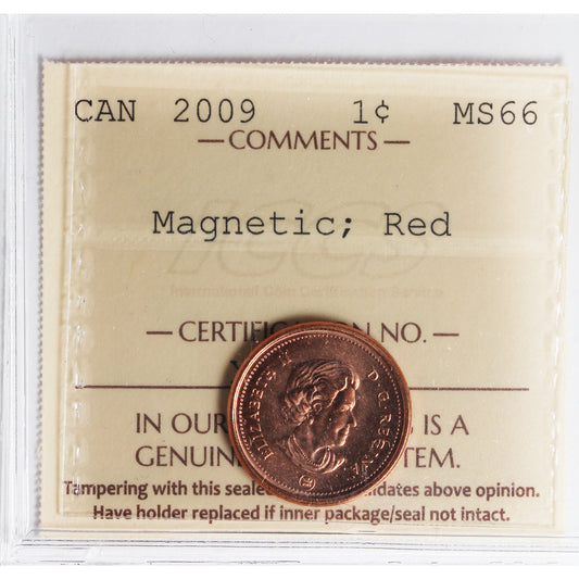2009 Magnetic Canada 1-cent ICCS Certified MS66 Red