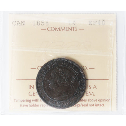 1858 Canada 1-cent ICCS Certified EF40