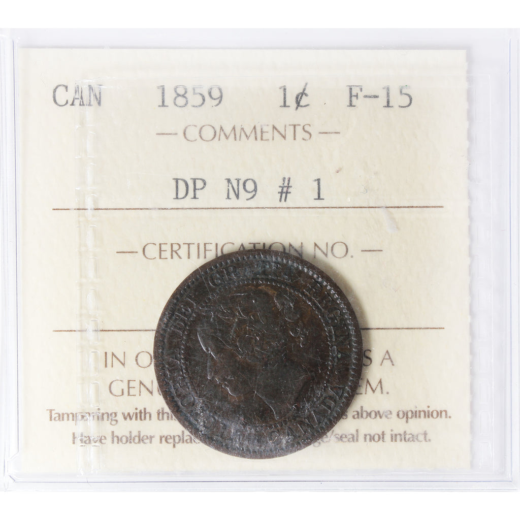 1859 DP N9 #1 Canada 1-cent ICCS Certified F15