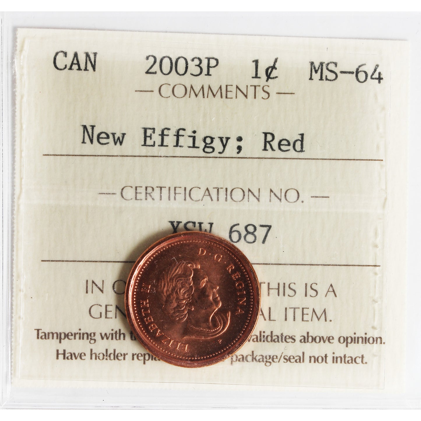 2003P New Effigy Canada 1-cent ICCS Certified MS64 Red