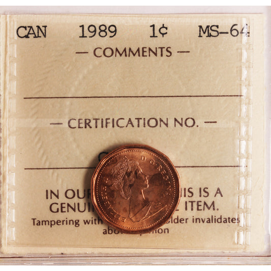 1989 Canada 1-cent ICCS Certified MS64 Red