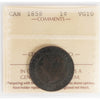 1858 Canada 1-cent ICCS Certified VG-10