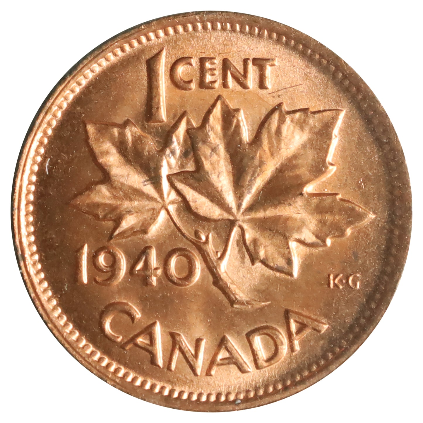 1940 Canada 1-cent ICCS Certified MS65 Red