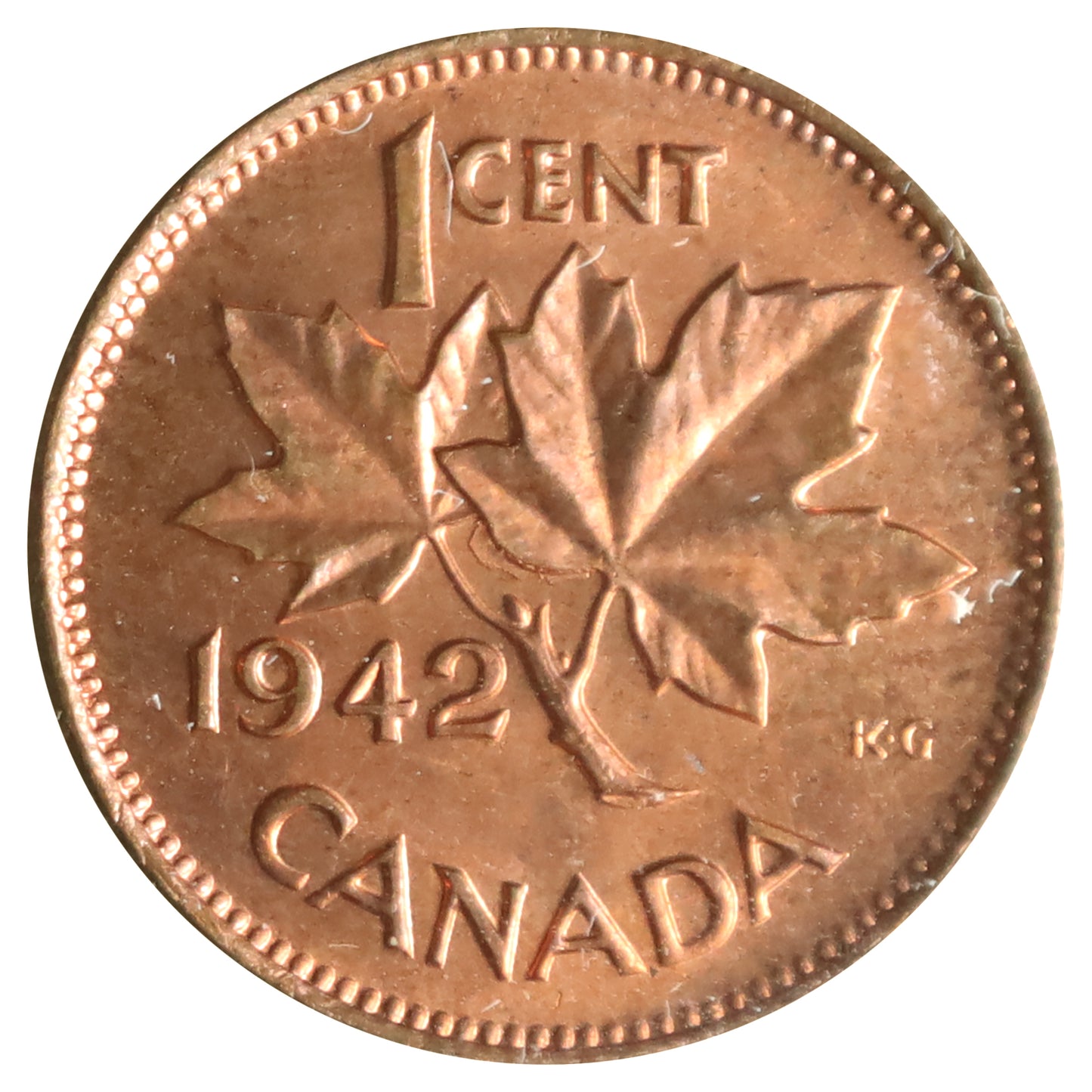 1942 Canada 1-cent ICCS Certified MS63 Red