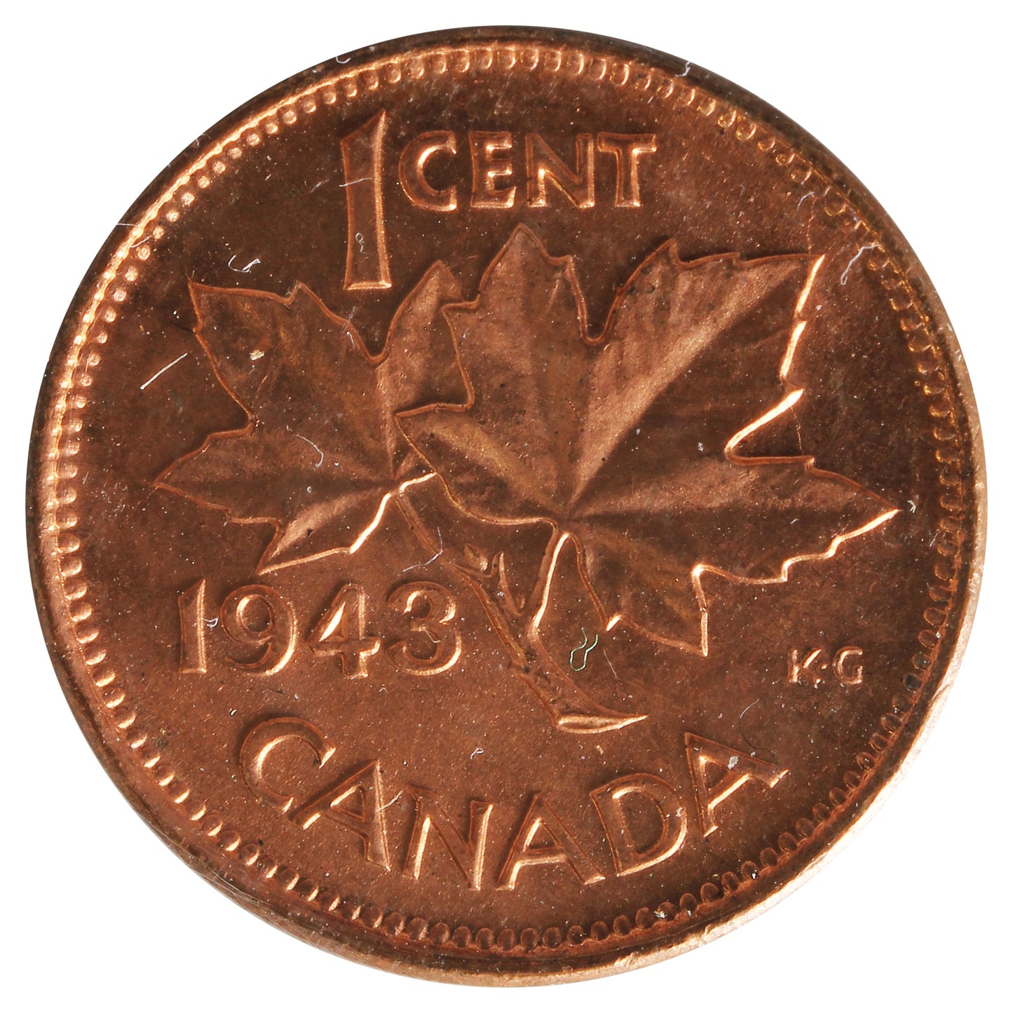 1943 Canada 1-cent ICCS Certified MS63 Red