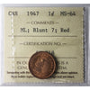 1947 Maple Leaf Blunt 7 Canada 1-cent ICCS Certified MS64 Red