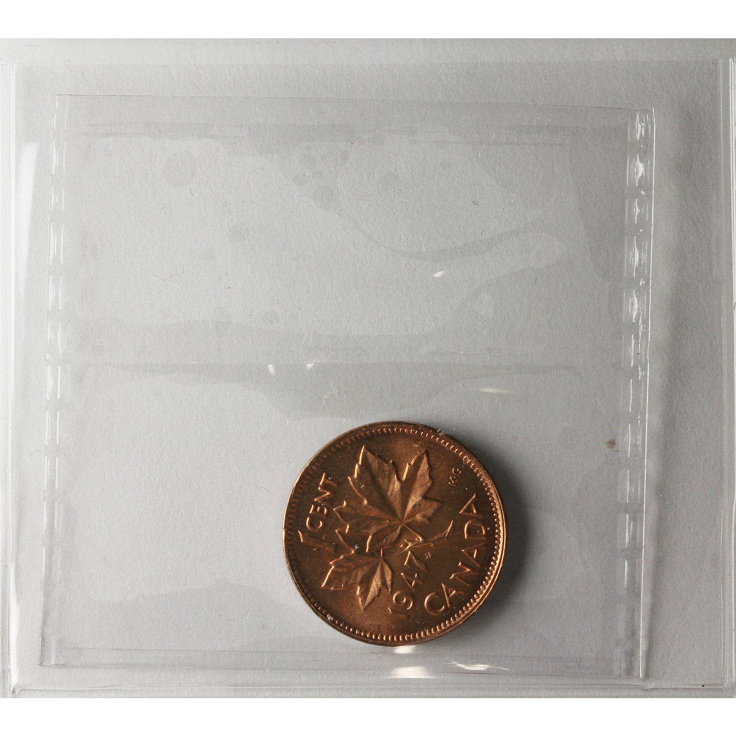 1947 Maple Leaf Blunt 7 Canada 1-cent ICCS Certified MS64 Red