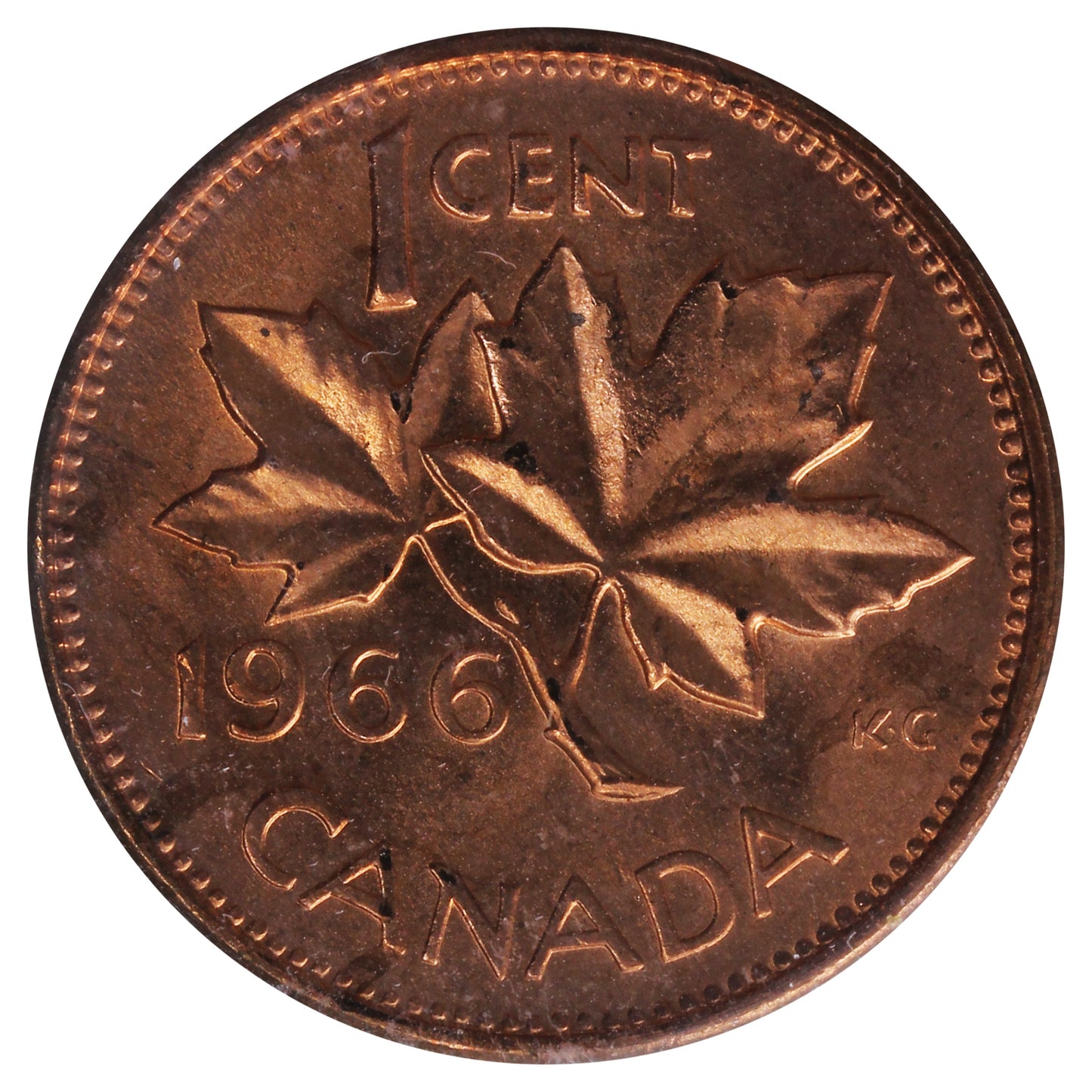 1966 Canada 1-cent ICCS Certified MS64 Red