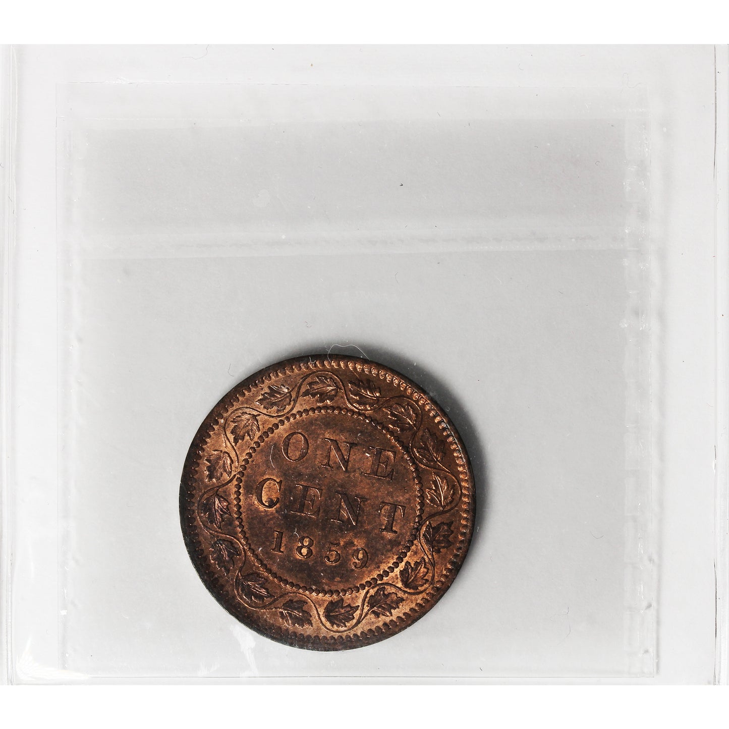 1859 Narrow 9 Canada 1-cent ICCS Certified MS63 Red (CL 290)
