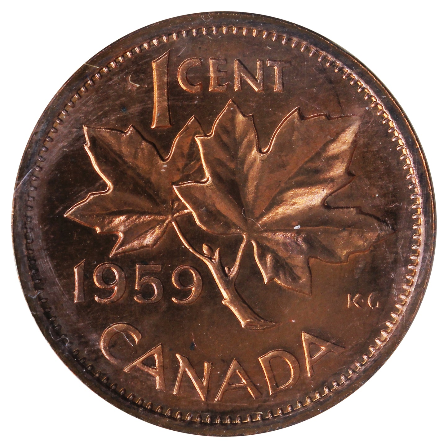 1959 Canada 1-cent ICCS Certified PL-65 Red; Heavy Cameo