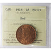 1918 Canada 1-cent ICCS Certified MS63 Red