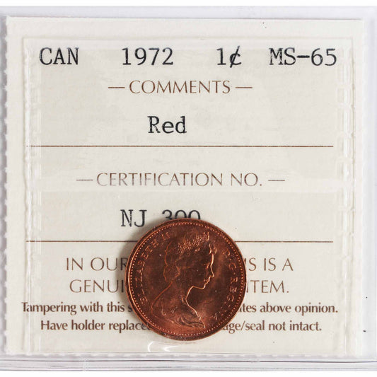 1972 Canada 1-cent ICCS Certified MS-65 Red