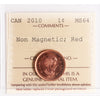 2010 Non-Magnetic Canada 1-cent ICCS Certified MS64 Red